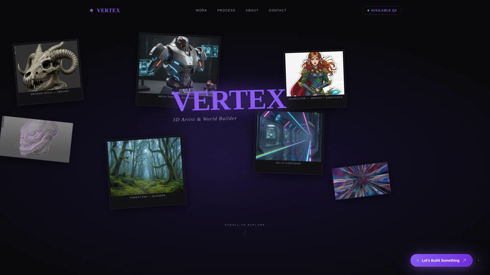 Dark Immersive 3D Artist Portfolio Landing Page