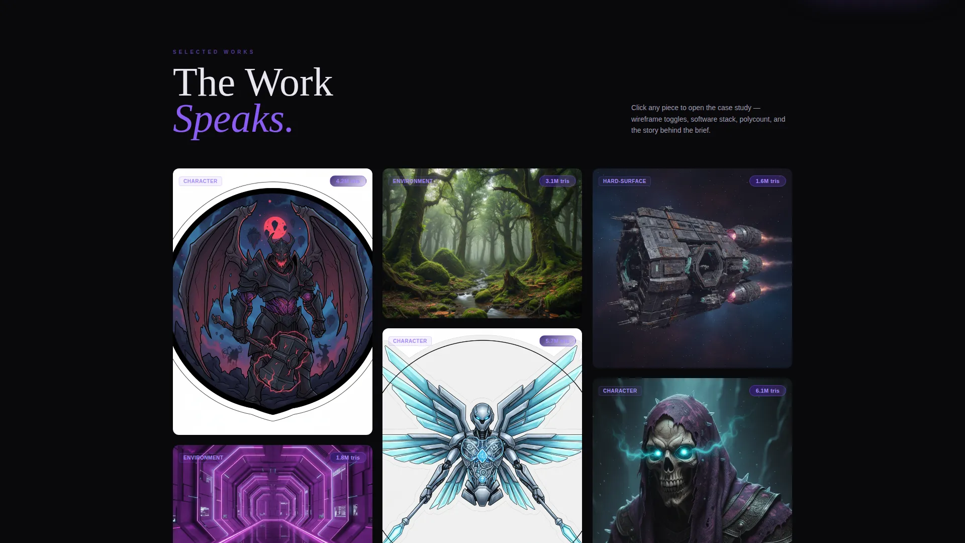 Dark Immersive 3D Artist Portfolio Landing Page