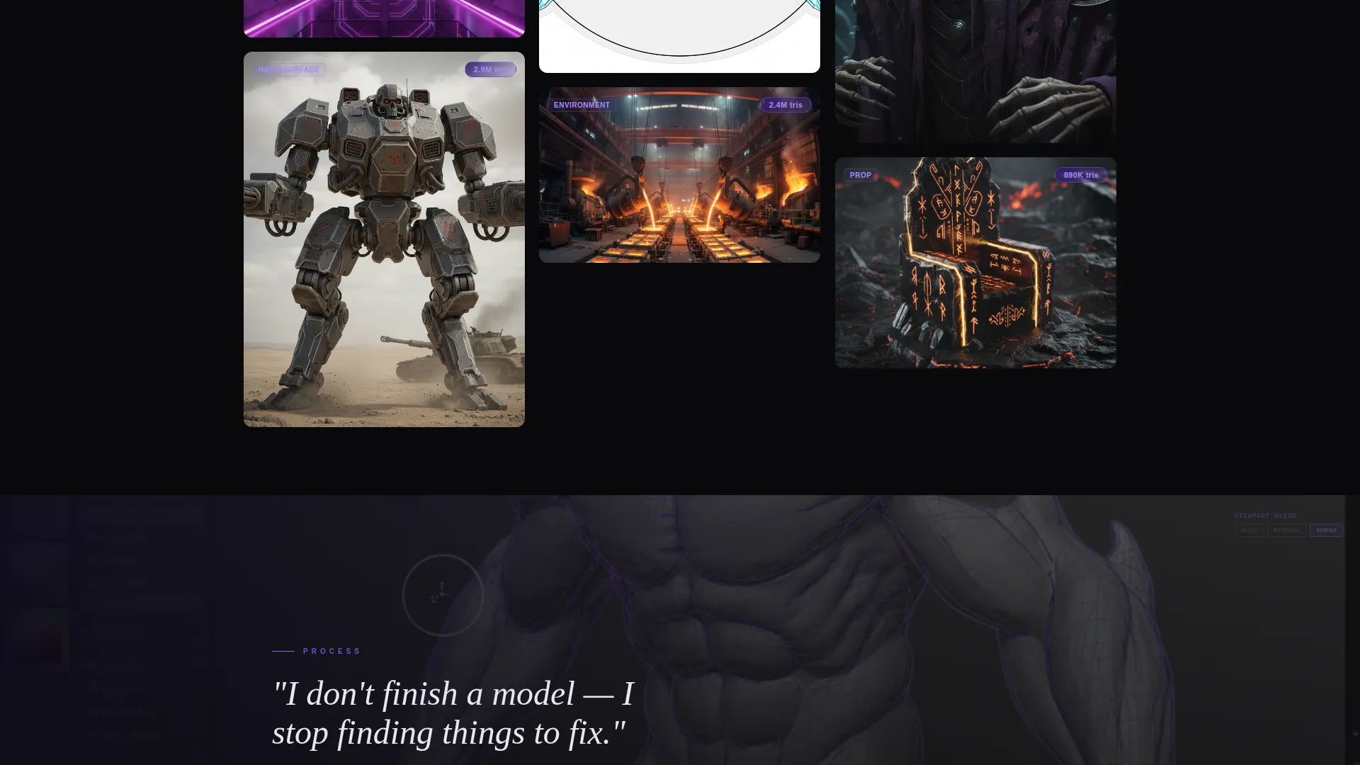 Dark Immersive 3D Artist Portfolio Landing Page