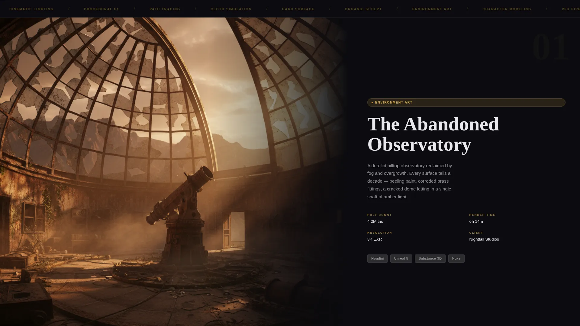 Cinematic 3D Artist Portfolio Landing Page Template