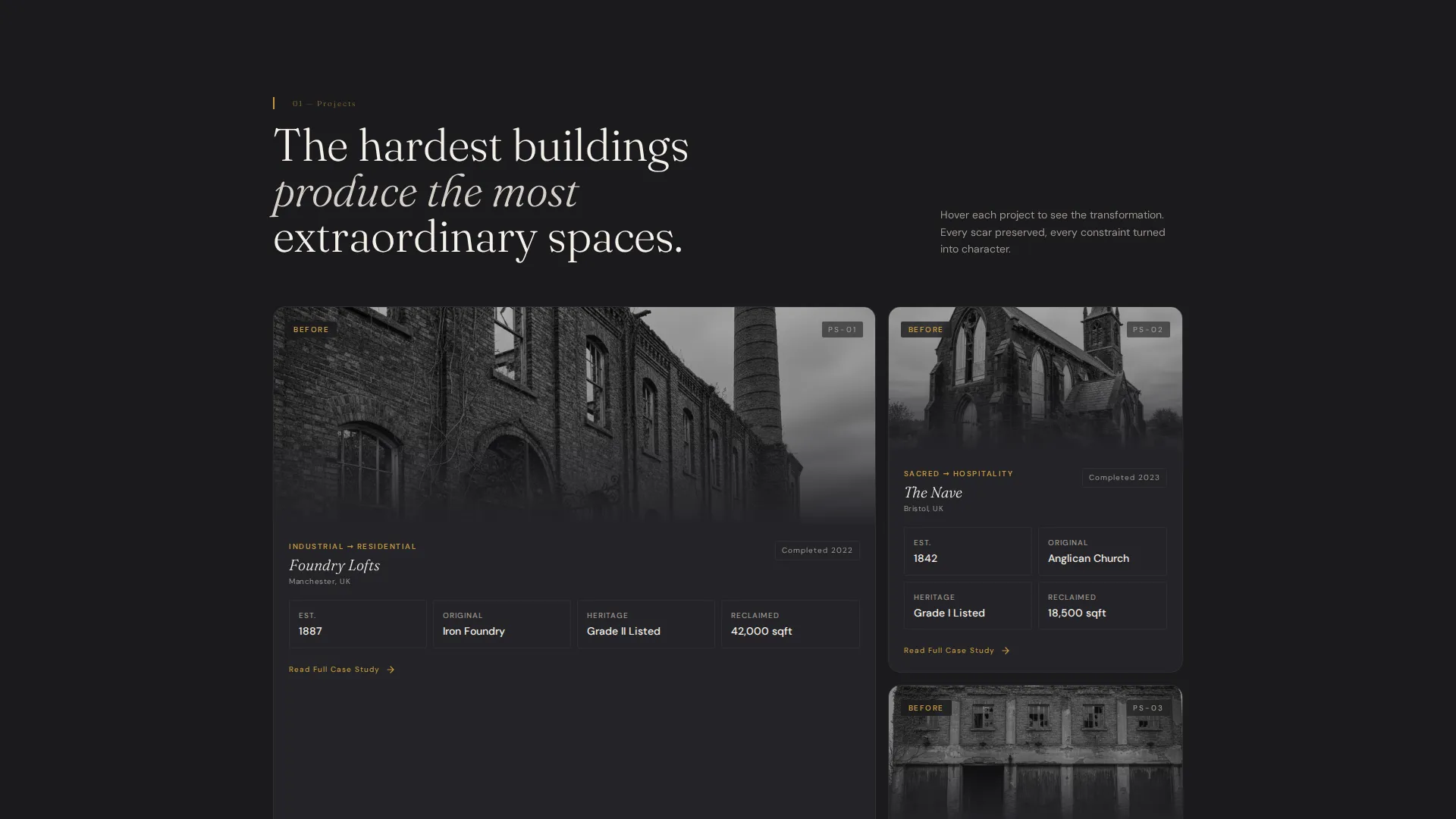 Adaptive Reuse Architecture Bento Grid Landing Page