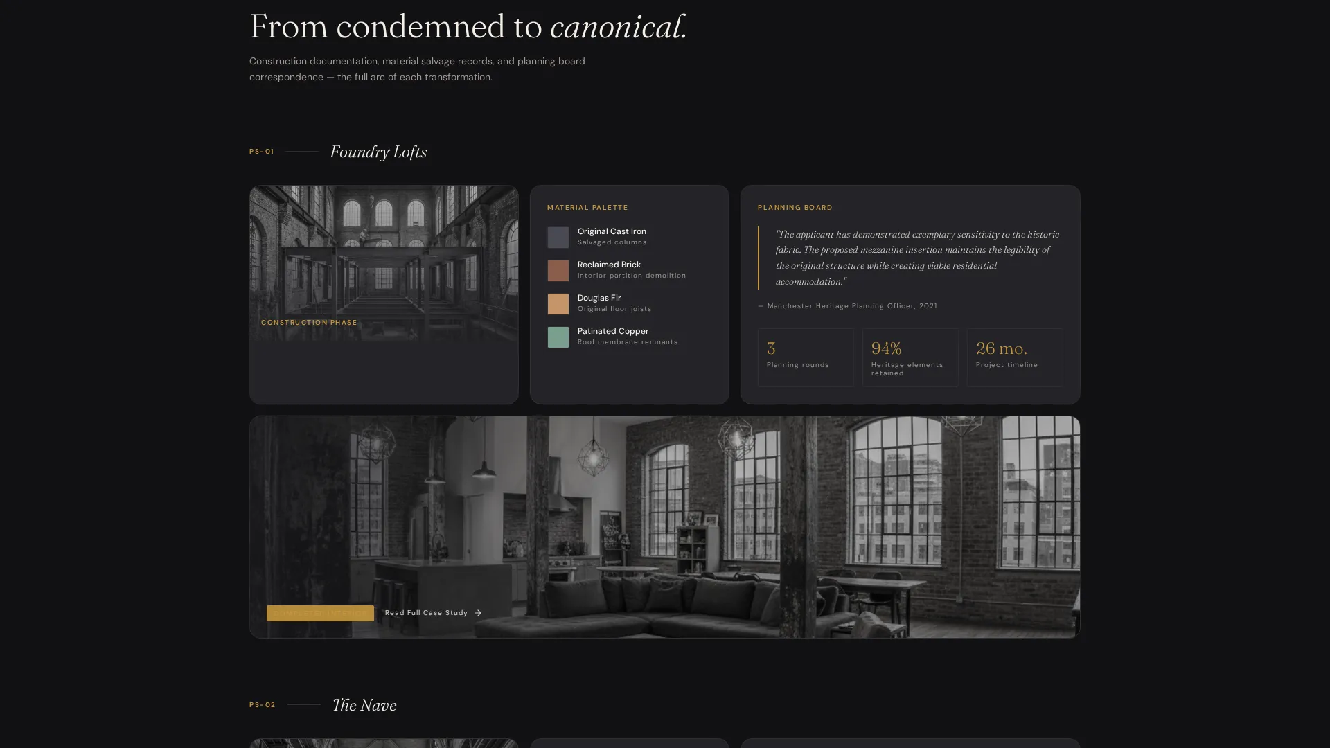 Adaptive Reuse Architecture Bento Grid Landing Page