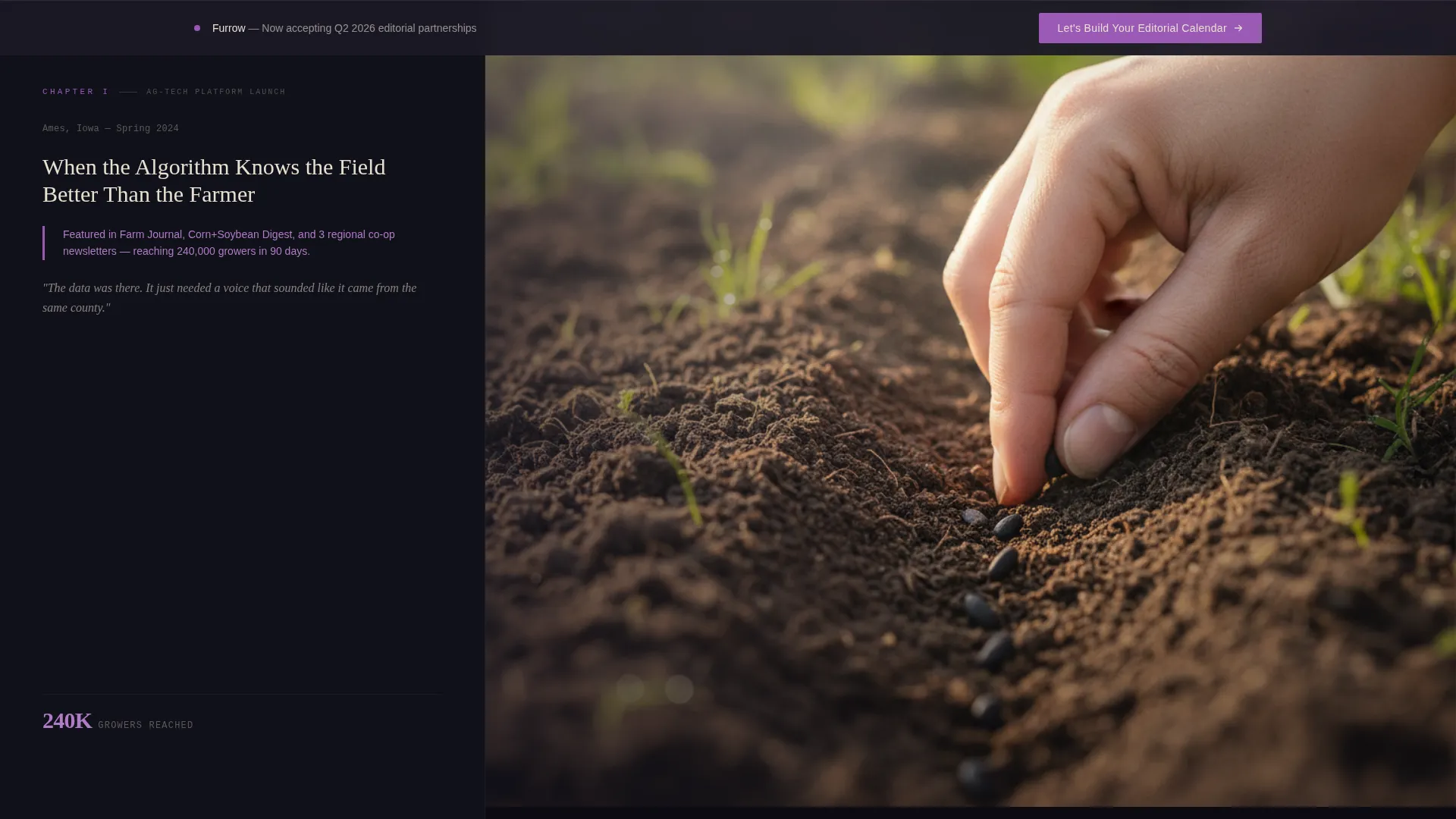 Agriculture Content Marketing Agency Landing Page