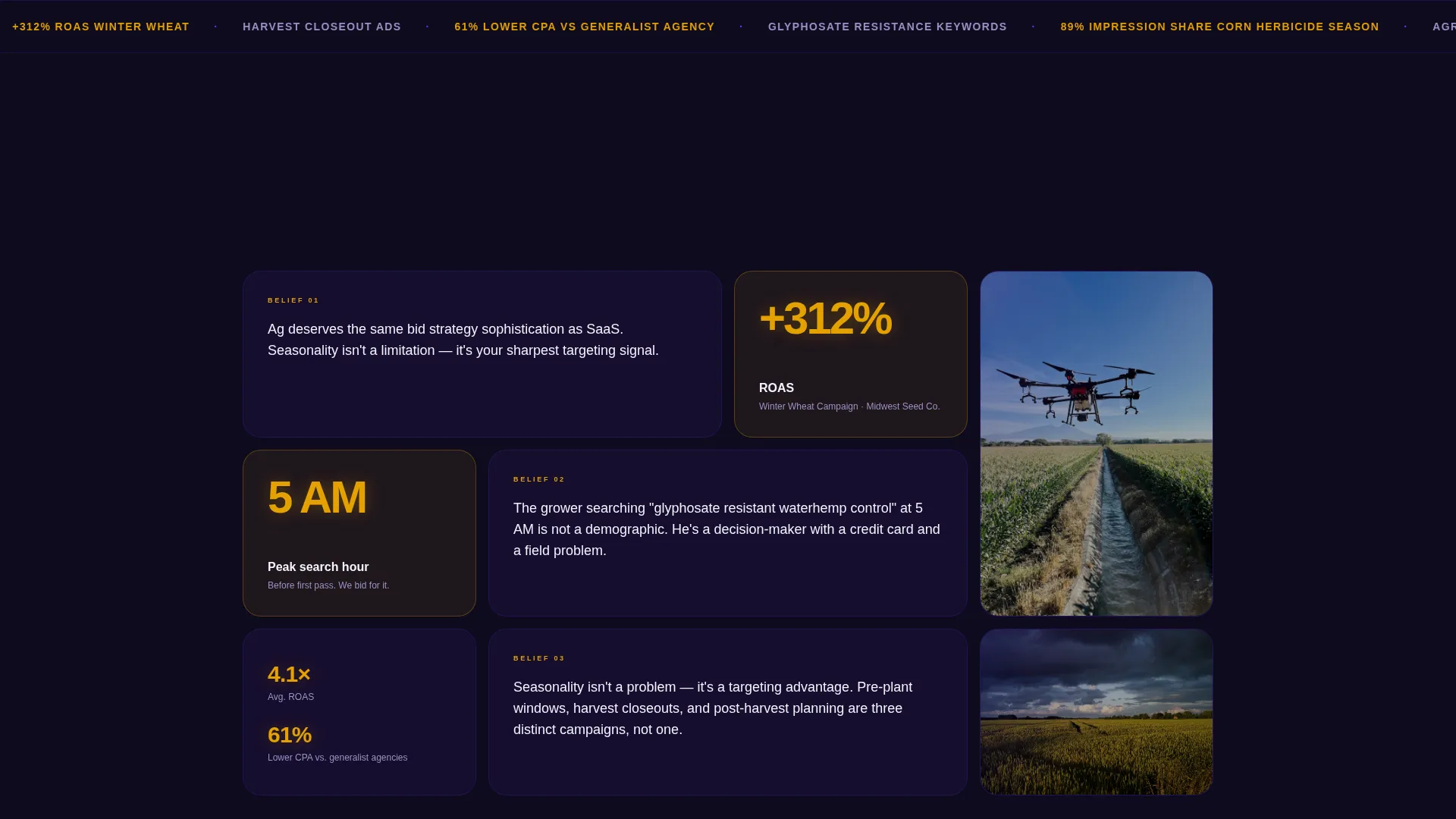 Agriculture PPC Agency Bento Grid Landing Page