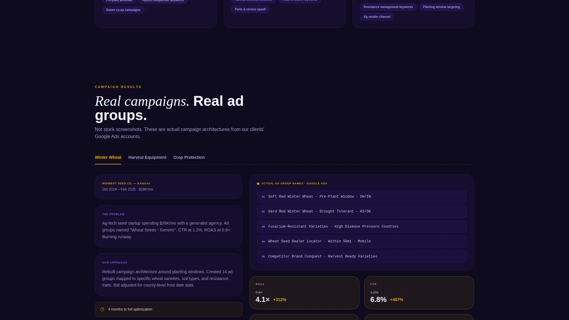 Agriculture PPC Agency Bento Grid Landing Page