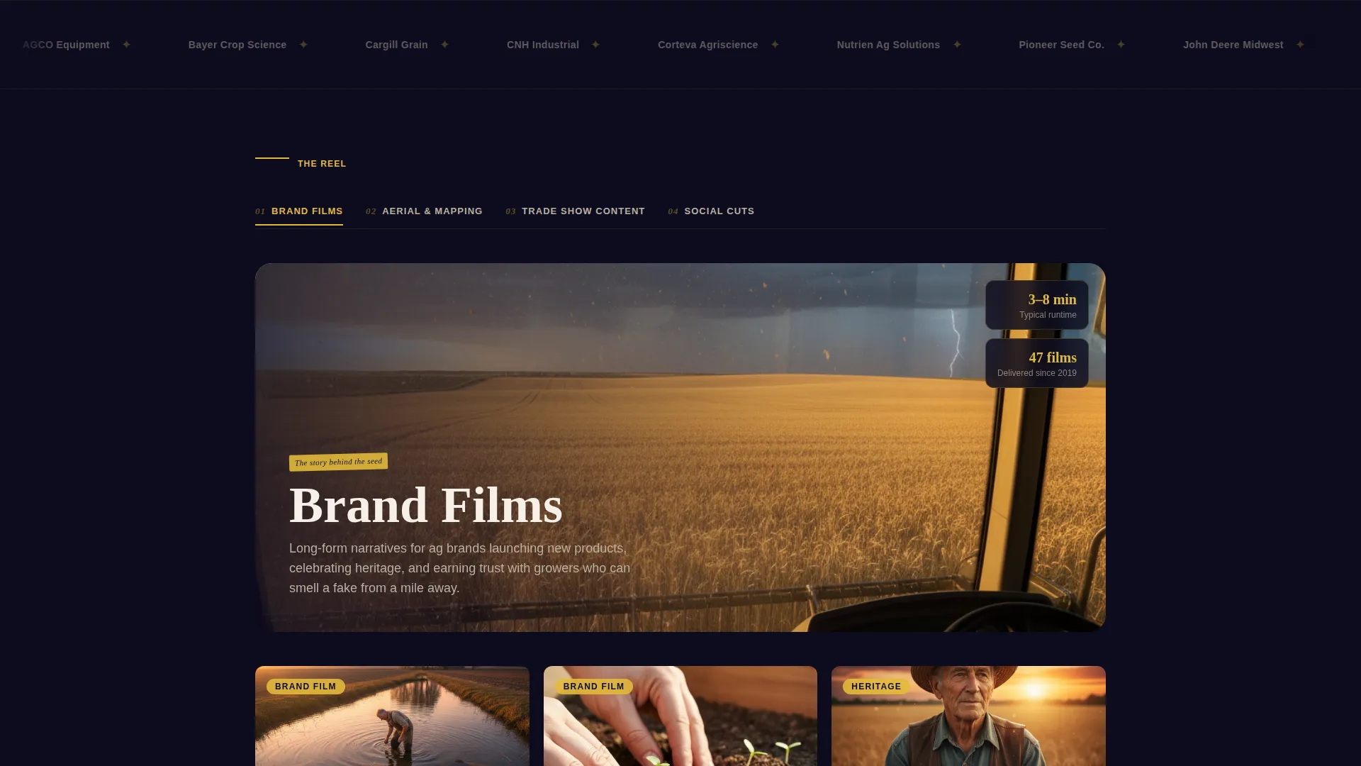 Cinematic Agriculture Video Agency Landing Page