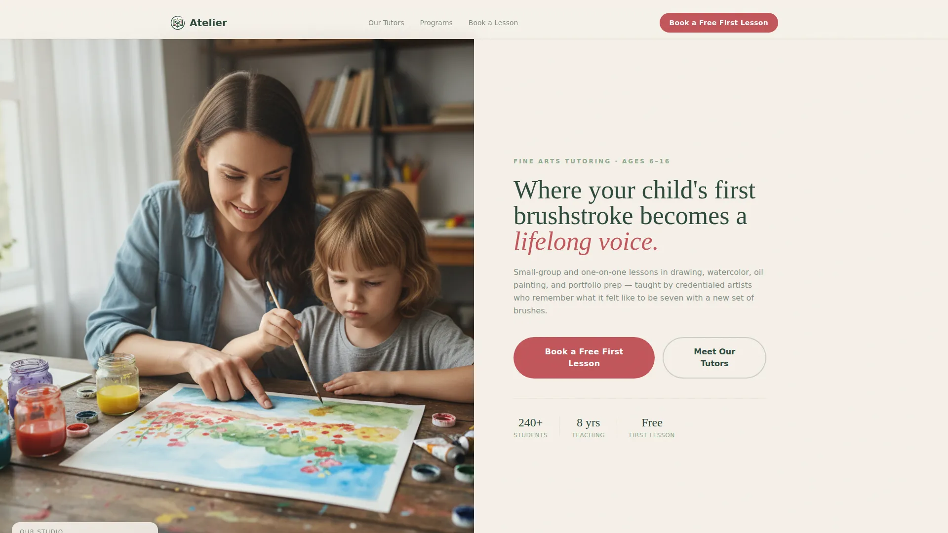 Fine Arts Tutoring Landing Page Template