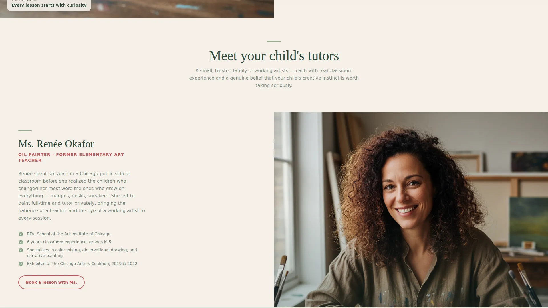 Fine Arts Tutoring Landing Page Template