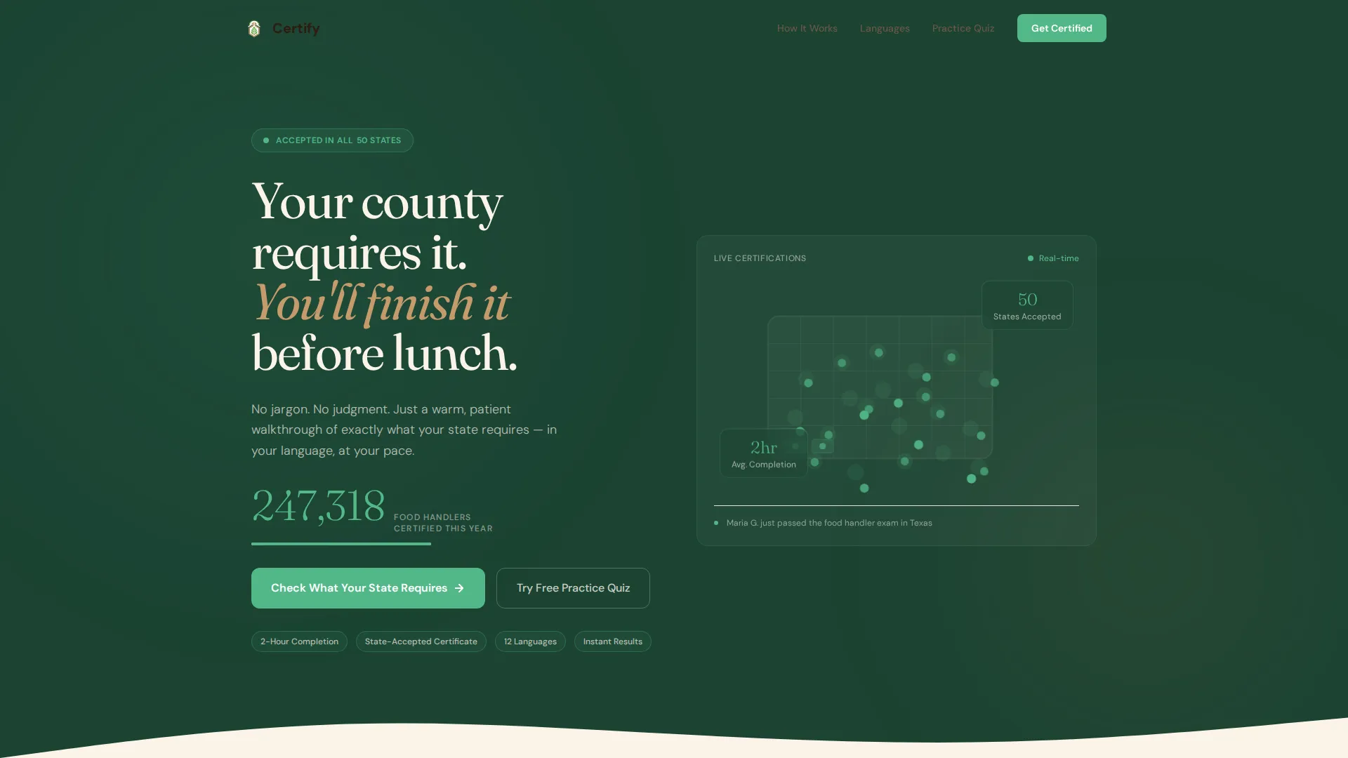 Food Handler Certification Landing Page Template