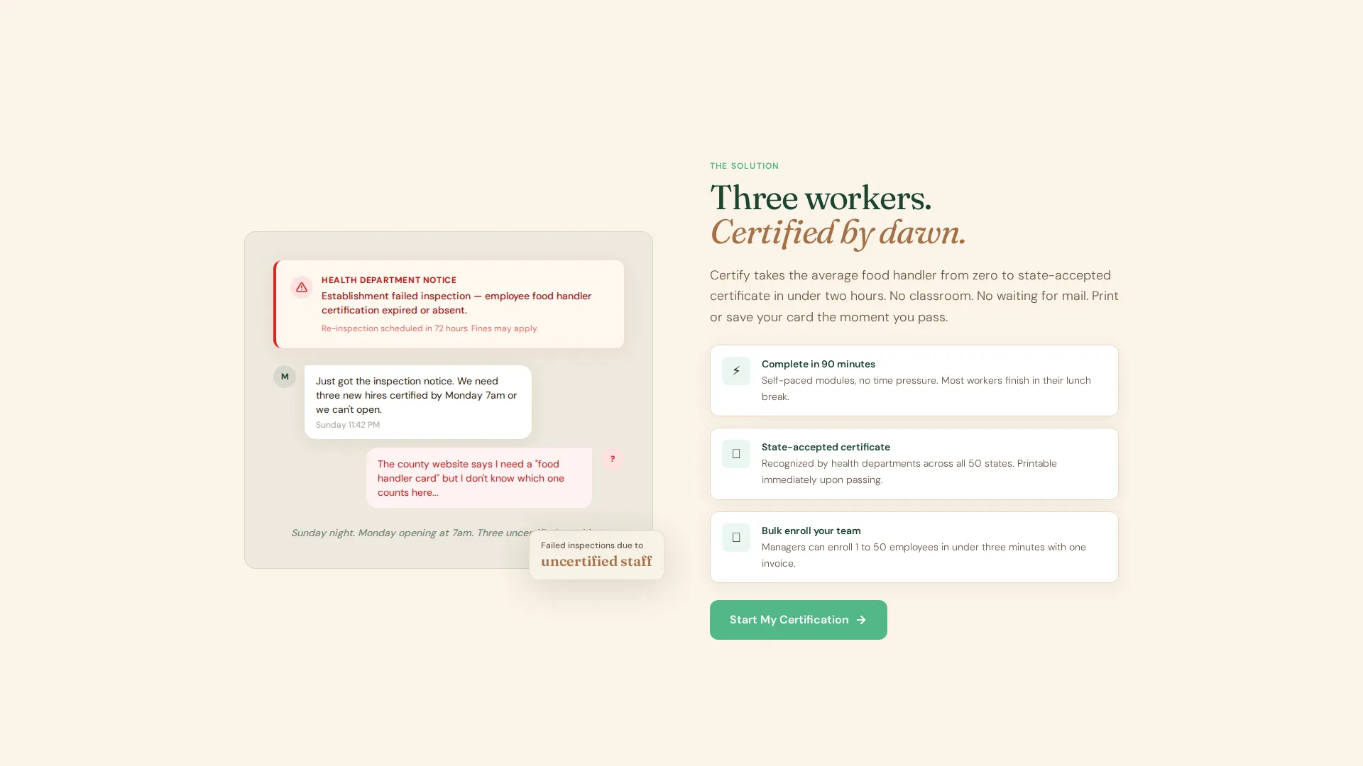 Food Handler Certification Landing Page Template