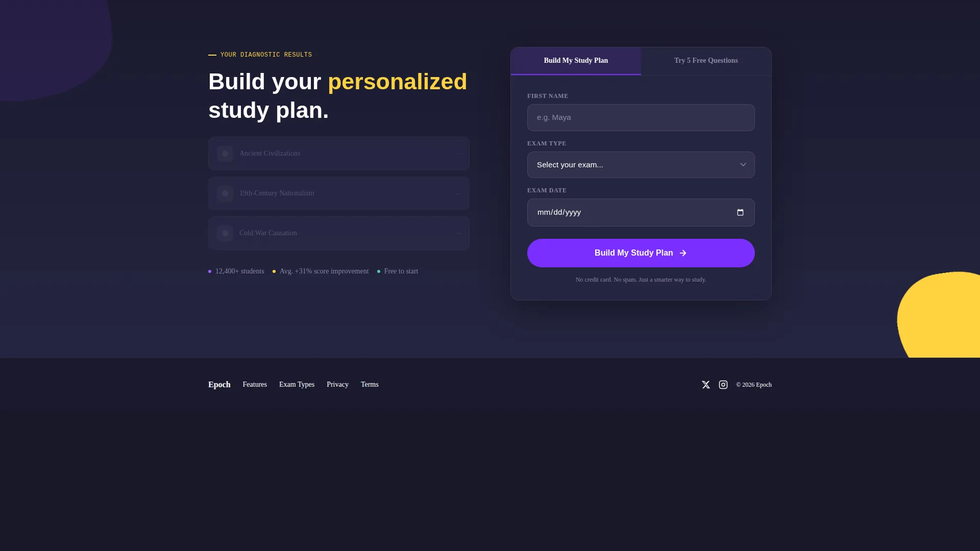 Interactive History Exam Prep Landing Page Template