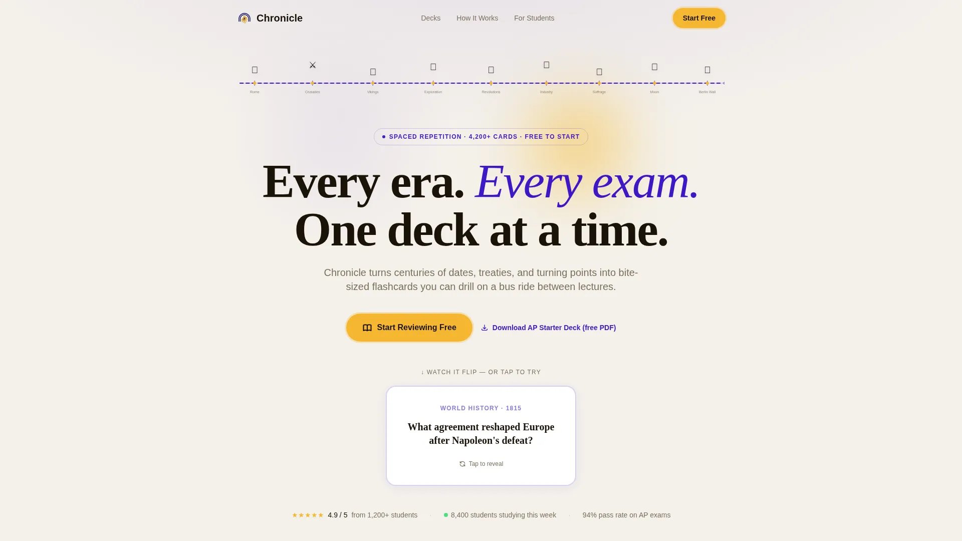 History Flashcard App Landing Page Template