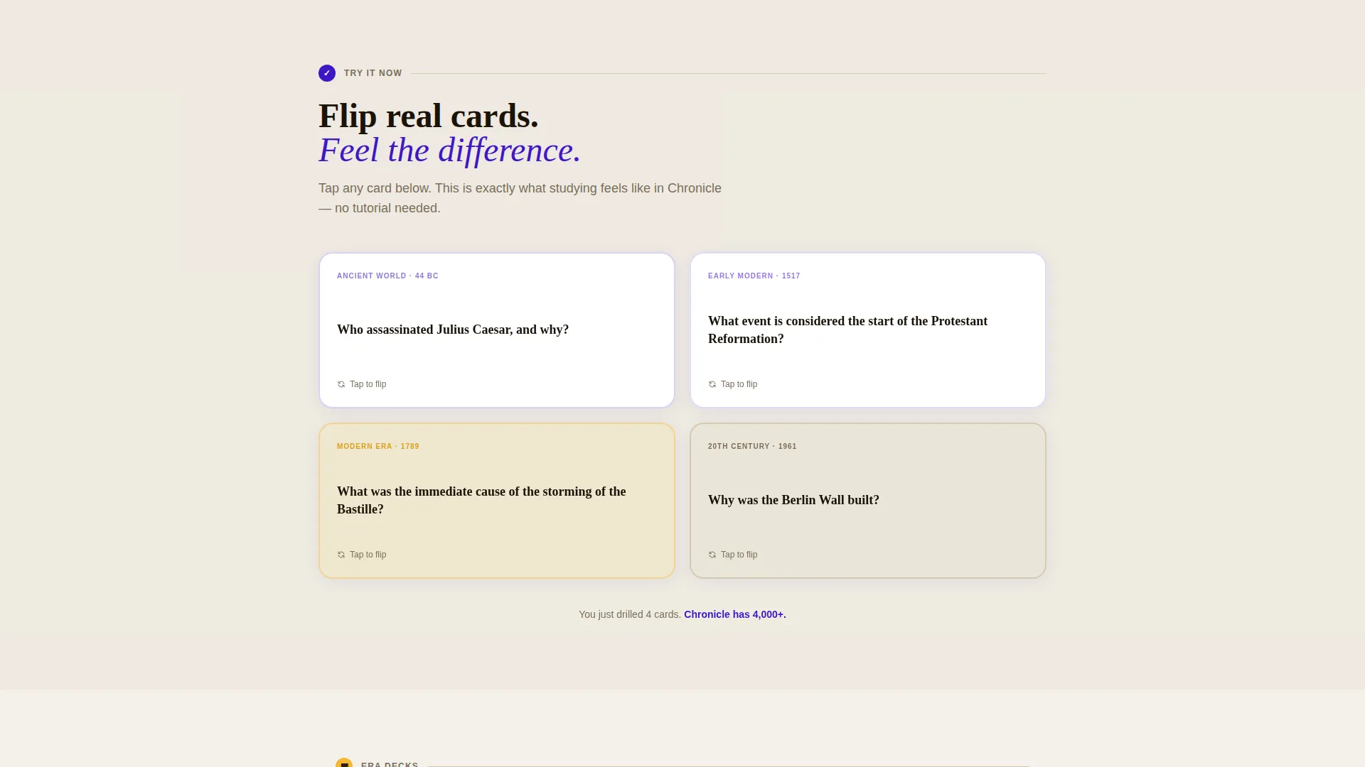 History Flashcard App Landing Page Template