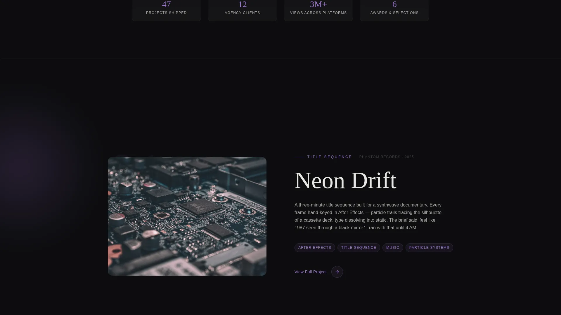 Dark Immersive Animator Portfolio Landing Page