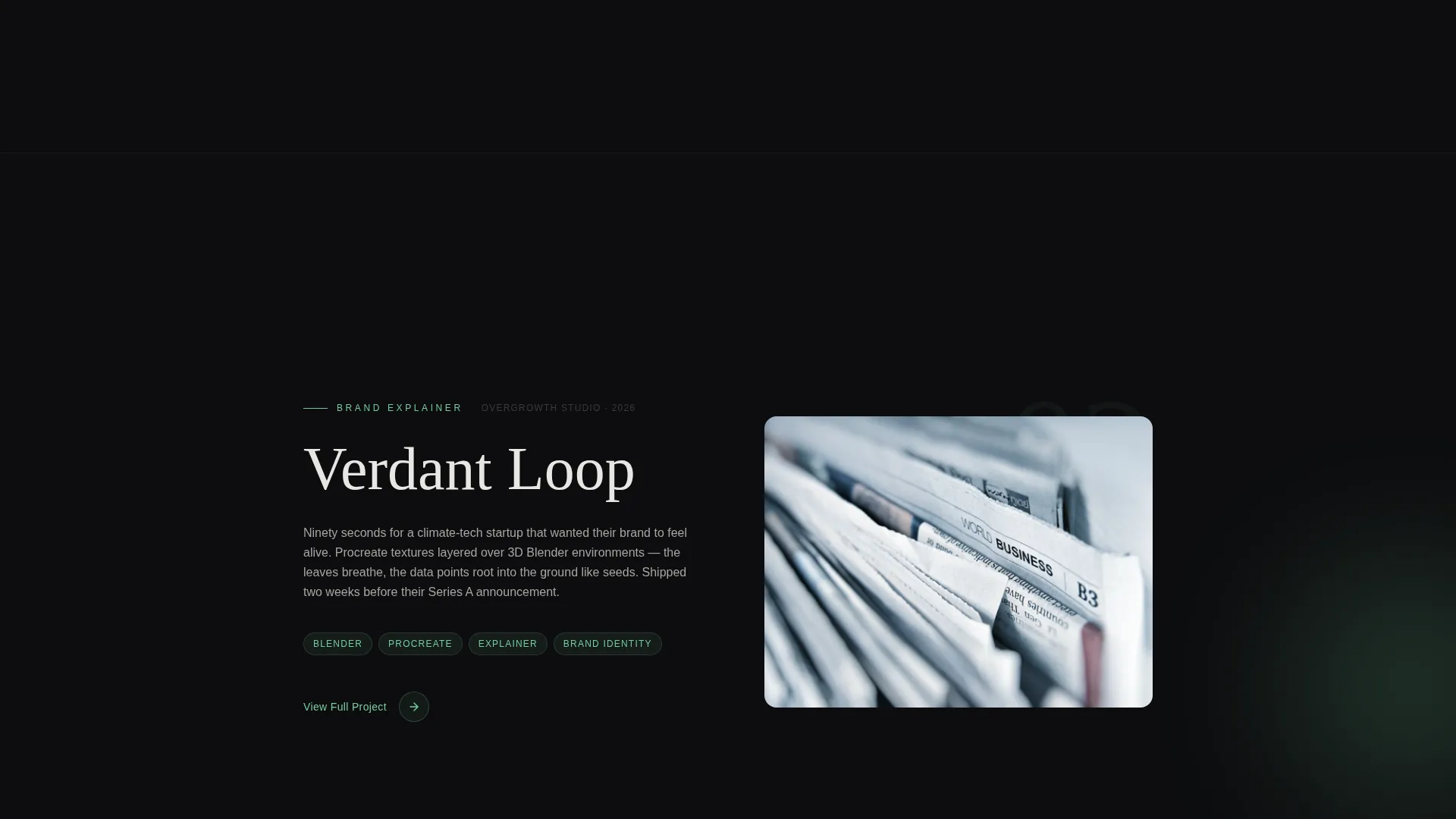 Dark Immersive Animator Portfolio Landing Page