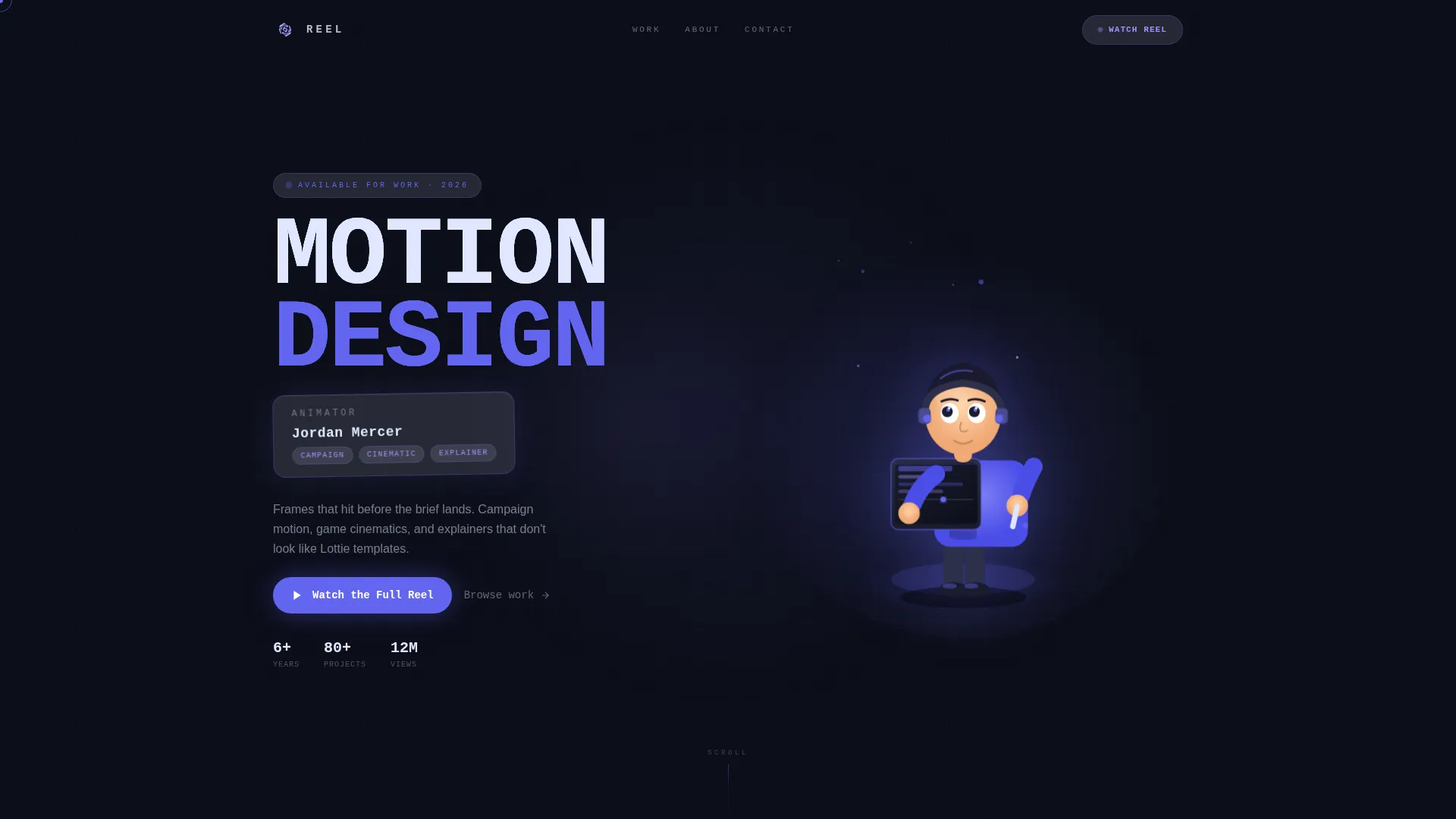Animator Video Portfolio Landing Page Template