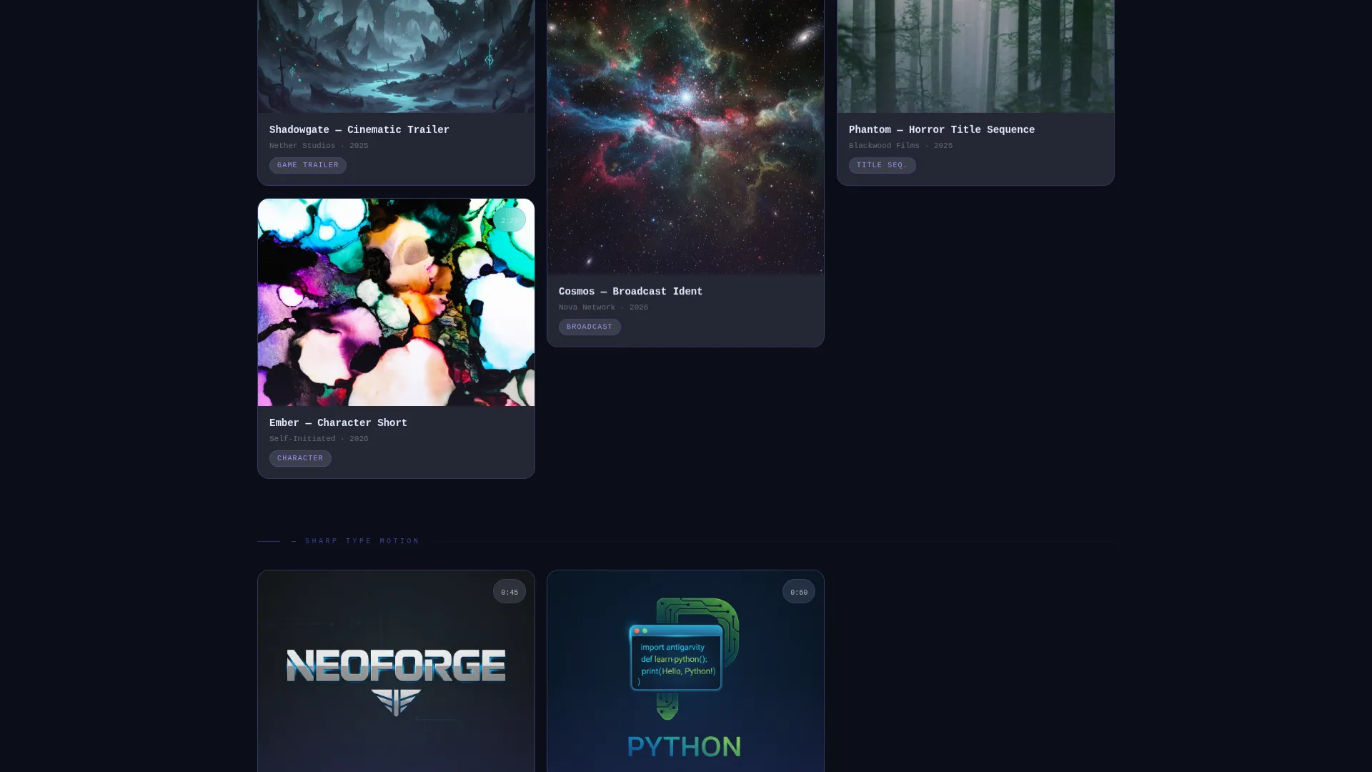 Animator Video Portfolio Landing Page Template