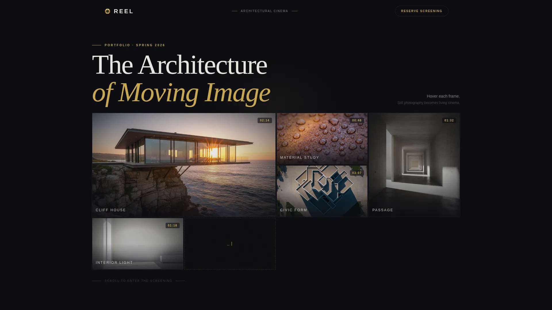 Cinematic Architect Video Portfolio Landing Page