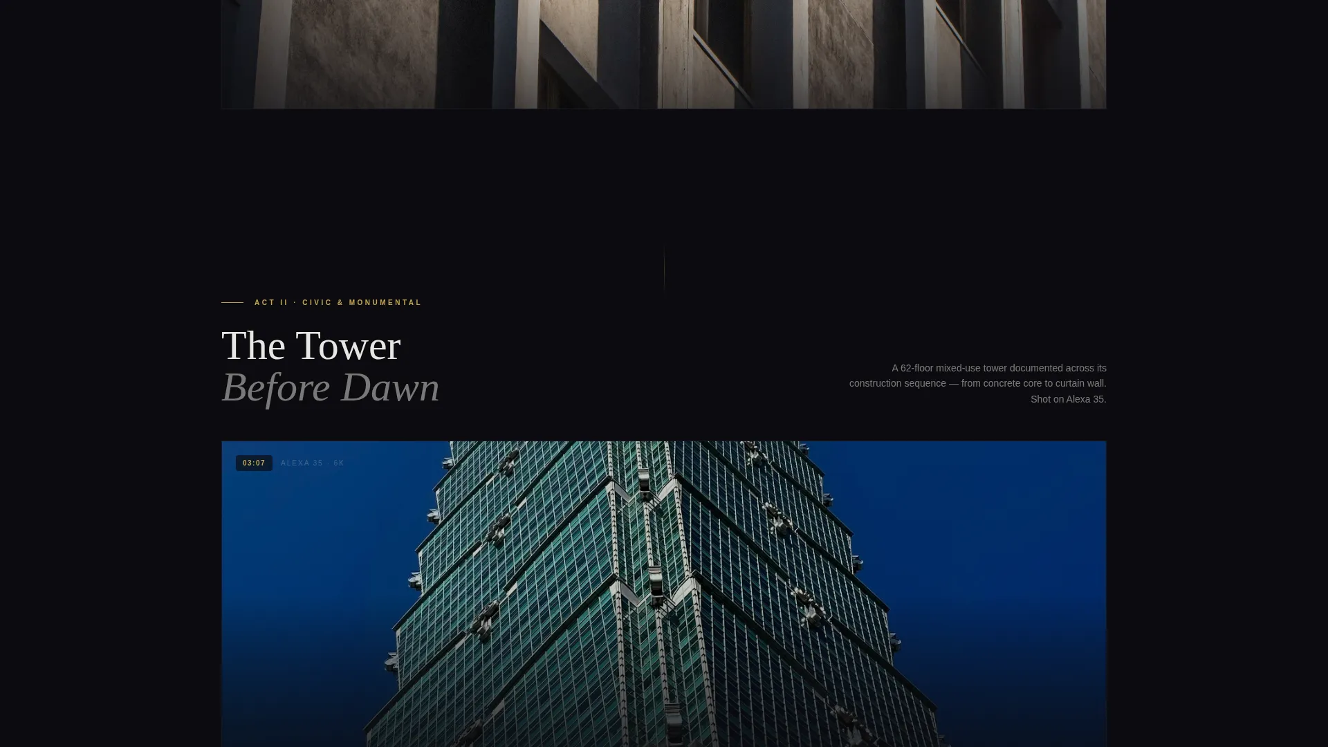 Cinematic Architect Video Portfolio Landing Page