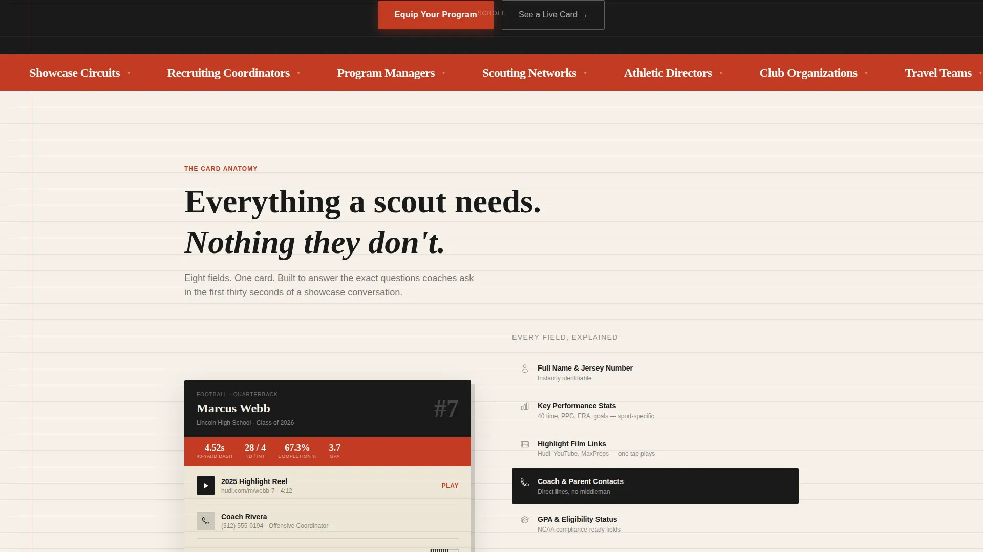 Athlete Profile Landing Page Template for Programs