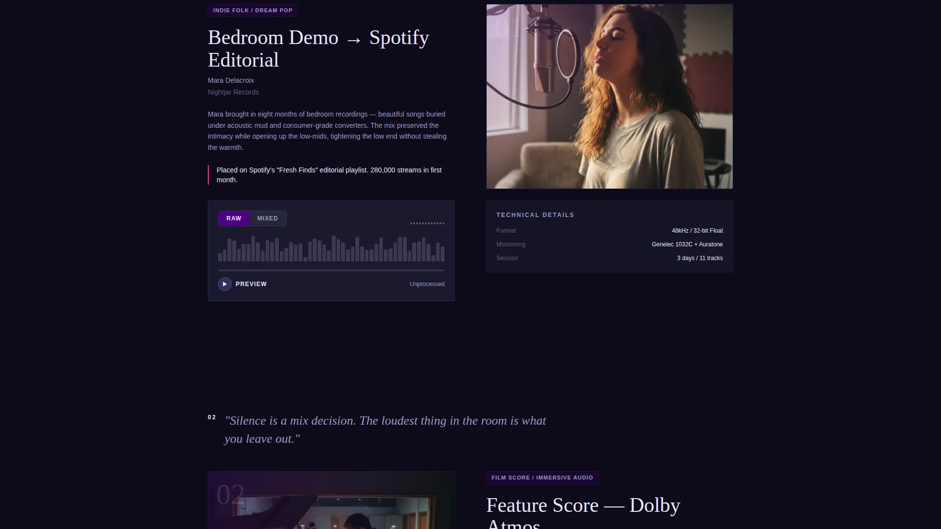 Audio Engineer Portfolio Landing Page Template