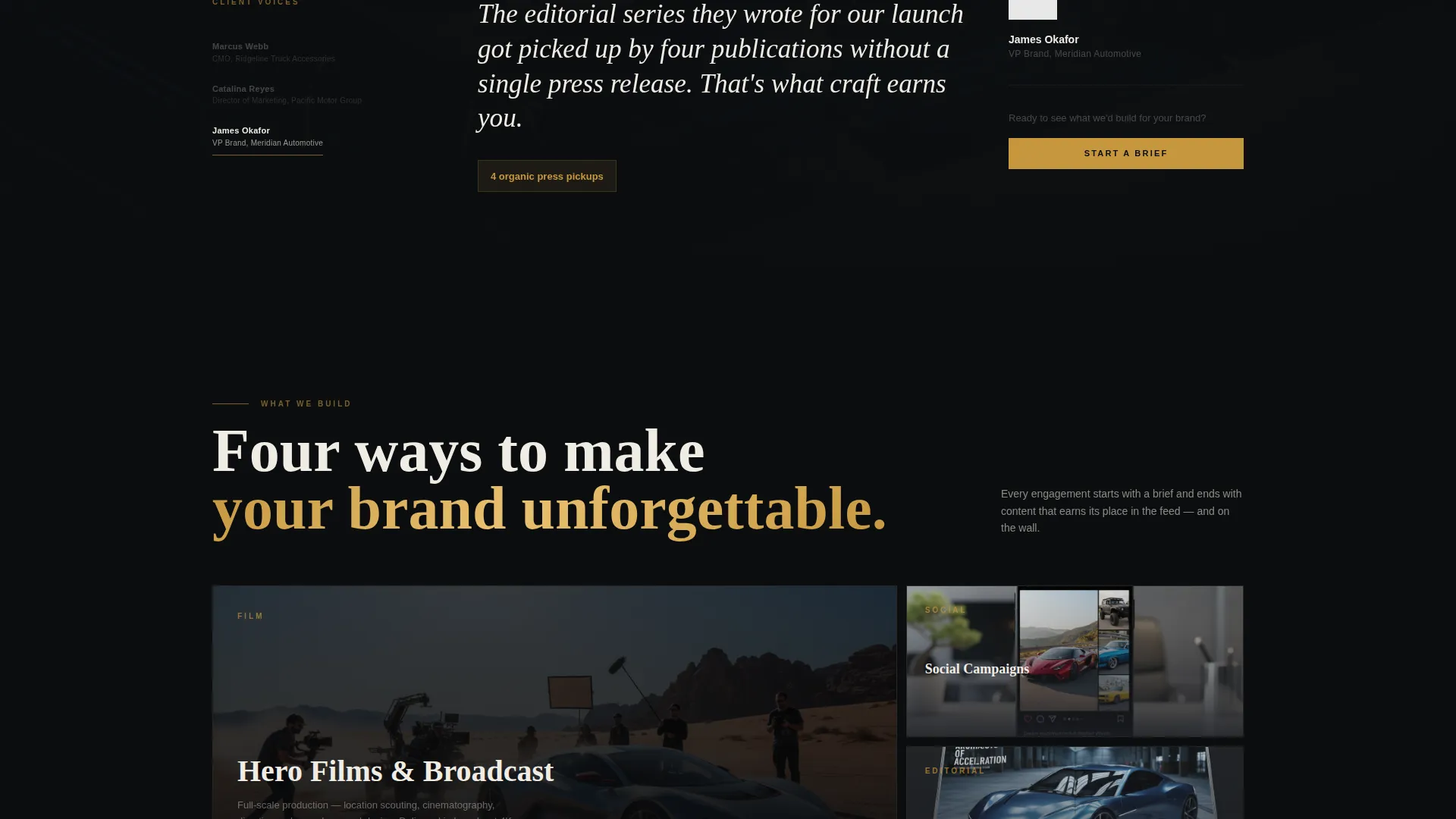 Cinematic Automotive Agency Landing Page Template