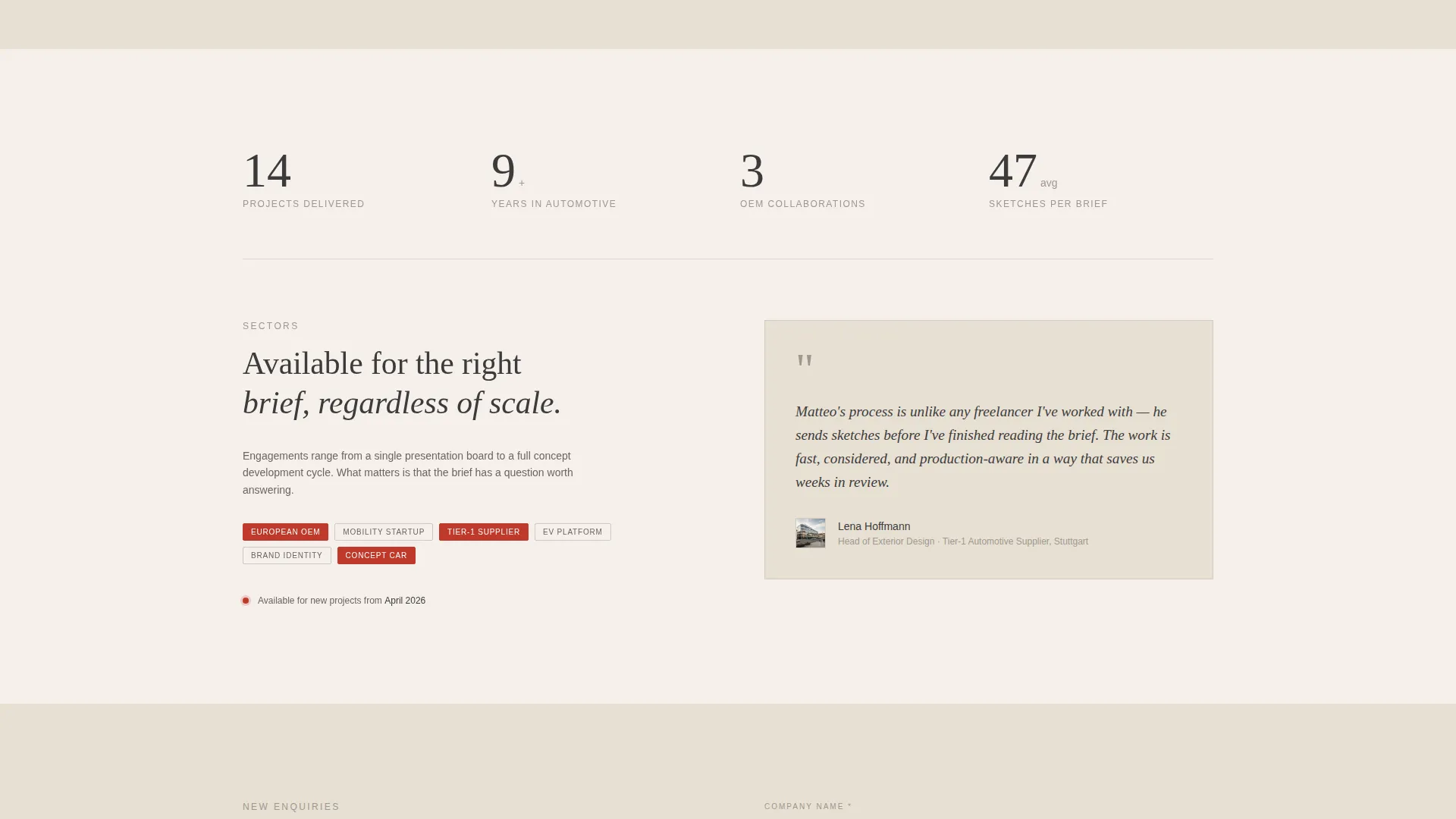Automotive Designer Portfolio Landing Page Template