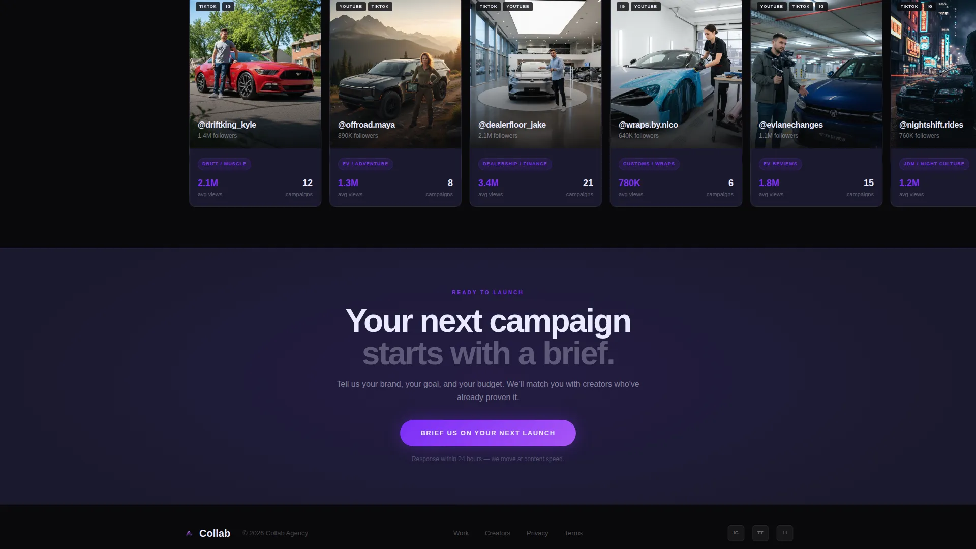 Automotive Influencer Agency Landing Page Template