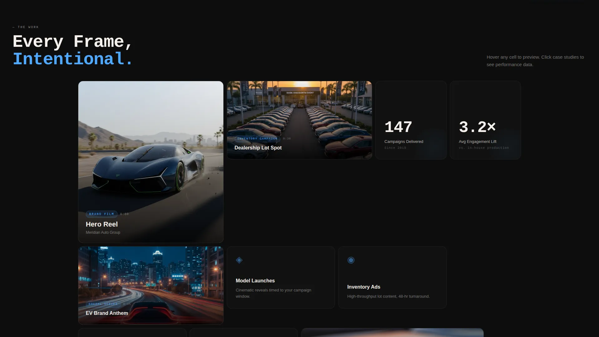 Cinematic Automotive Video Agency Landing Page