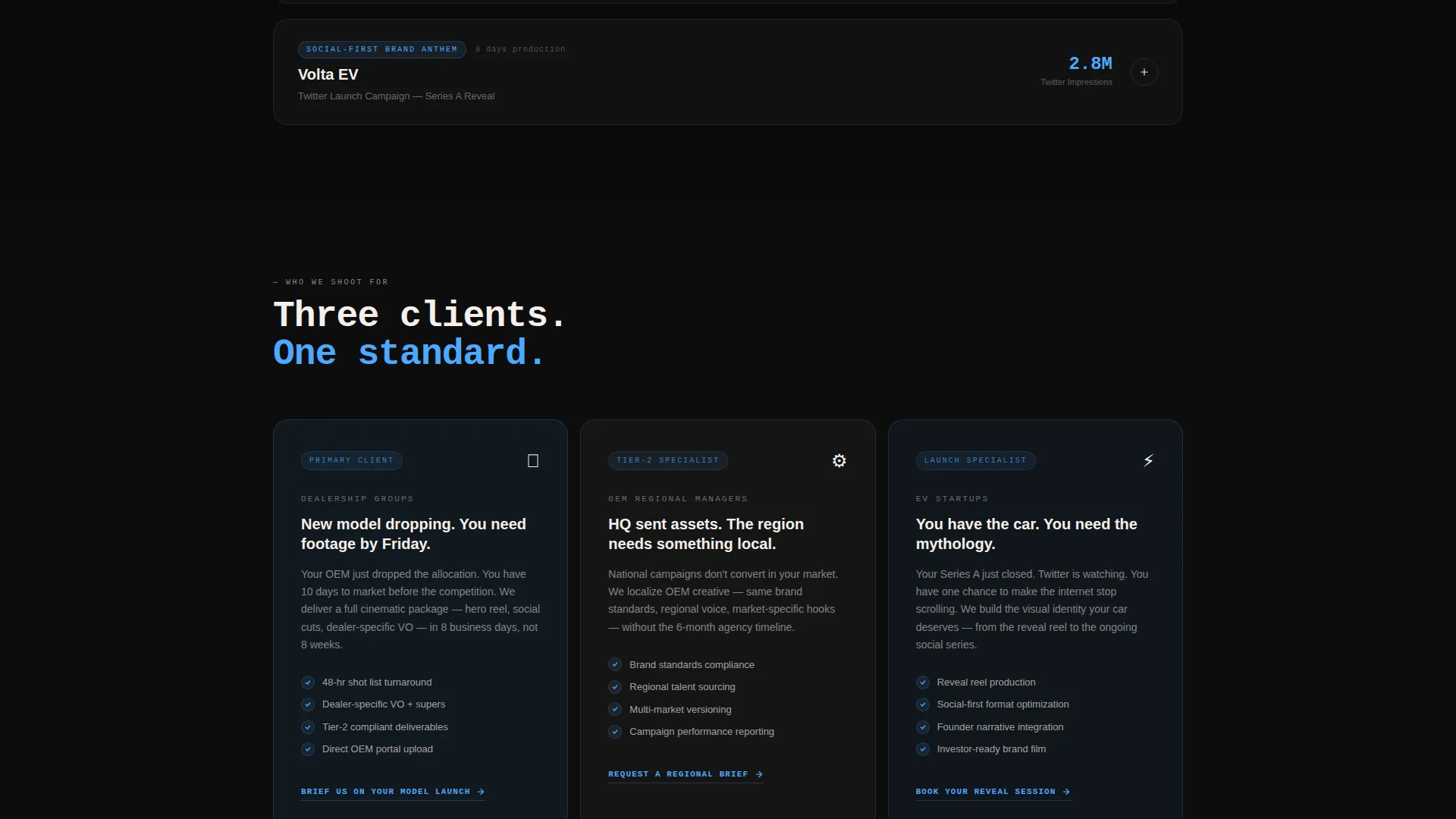 Cinematic Automotive Video Agency Landing Page