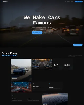Cinematic Automotive Video Agency Landing Page
