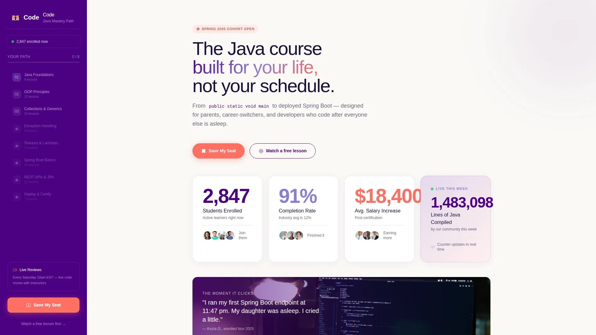 Course Landing Page Template, Sidebar Companion Layout