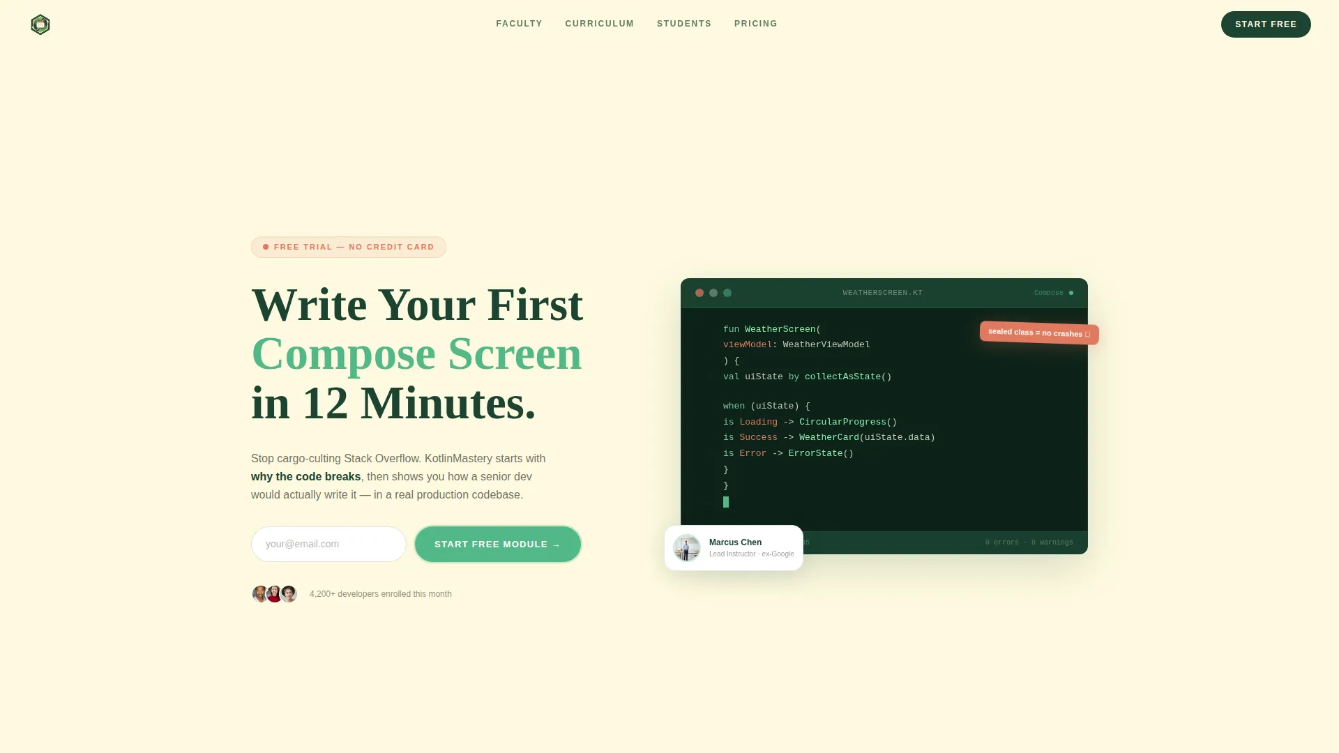 Android Course Landing Page Template - Card Grid