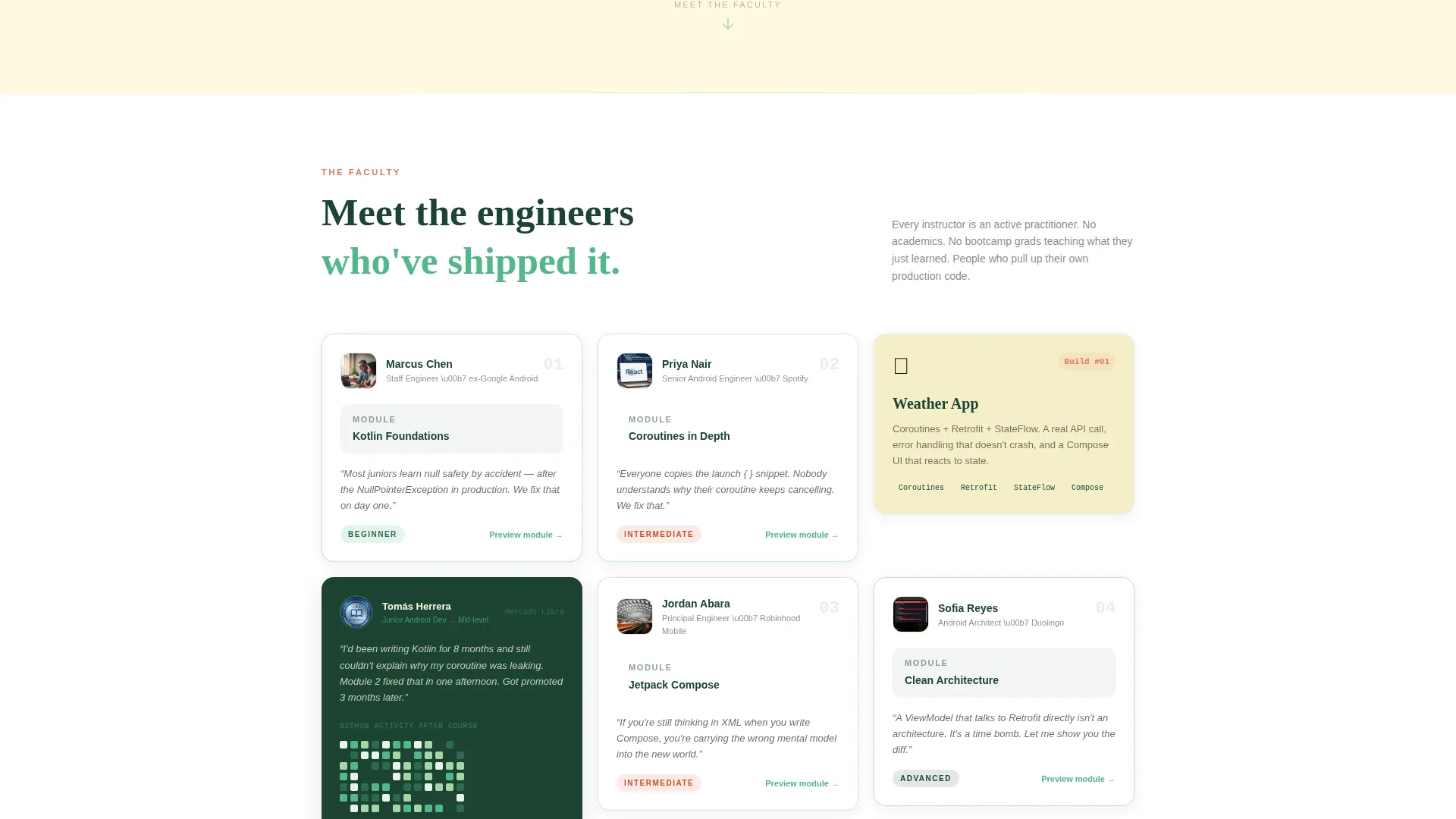 Android Course Landing Page Template - Card Grid