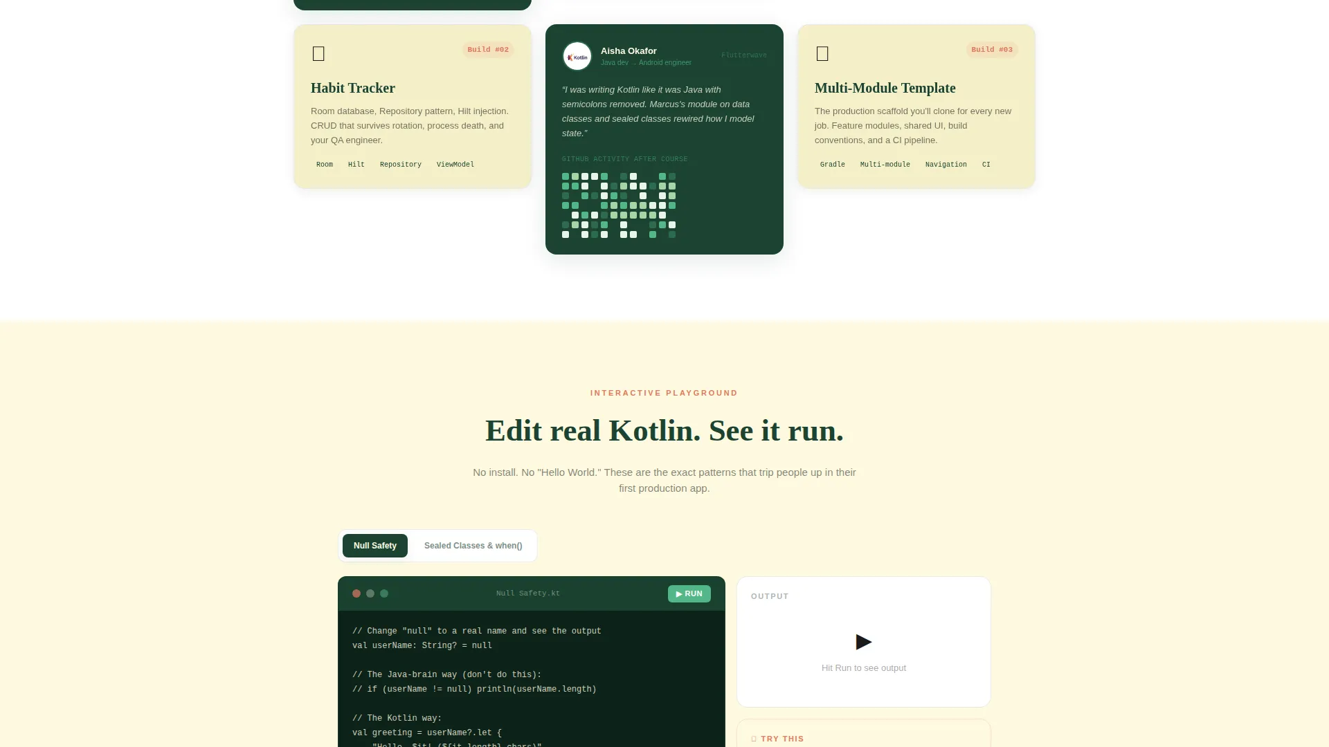 Android Course Landing Page Template - Card Grid
