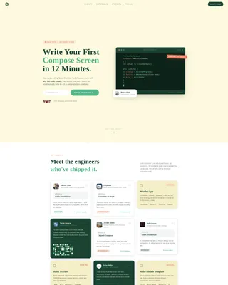 Android Course Landing Page Template - Card Grid