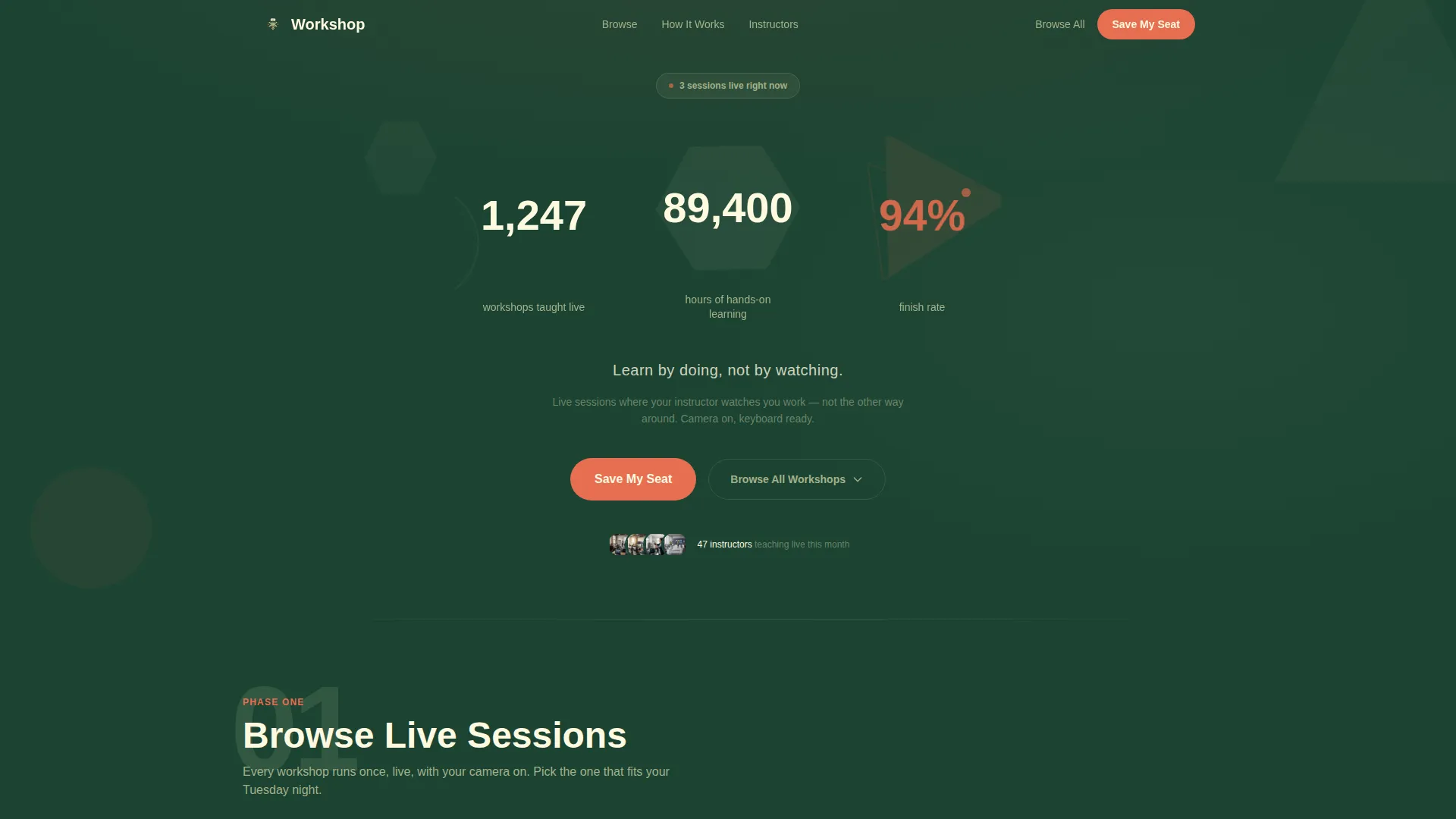 Live Learning Landing Page Template | Card Grid