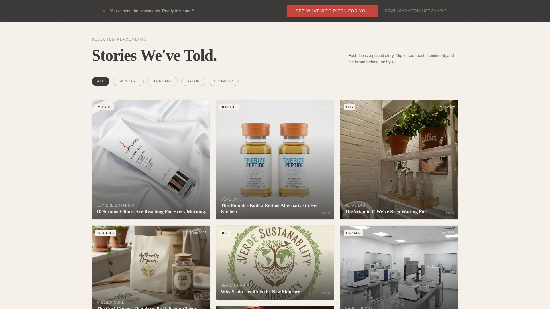 Editorial Beauty PR Agency Landing Page Template