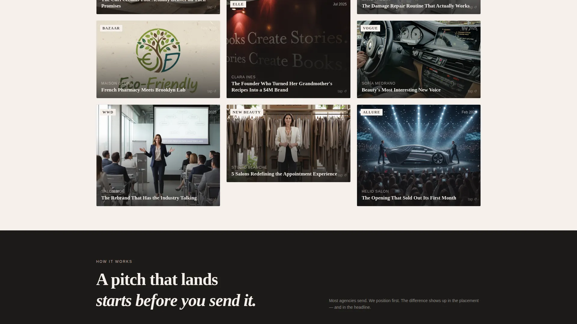 Editorial Beauty PR Agency Landing Page Template