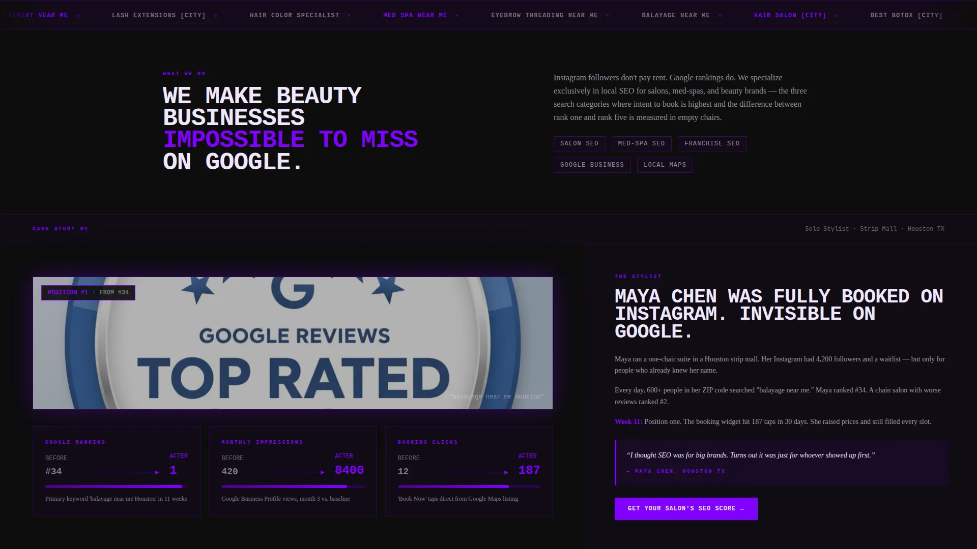 Bold Brutalist Beauty SEO Agency Landing Page Template