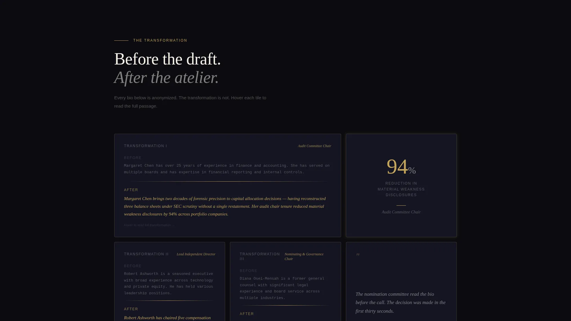 Bento Grid Landing Page for Executive Bio Studio