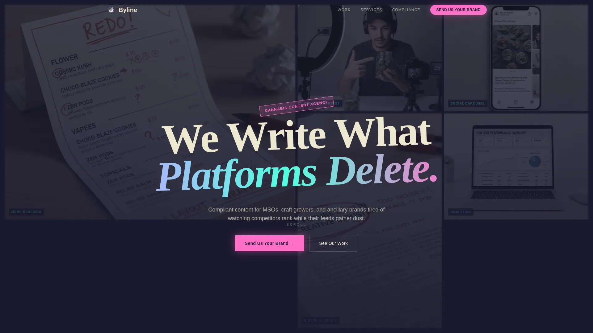 Bento Grid Landing Page for Cannabis Content Agencies