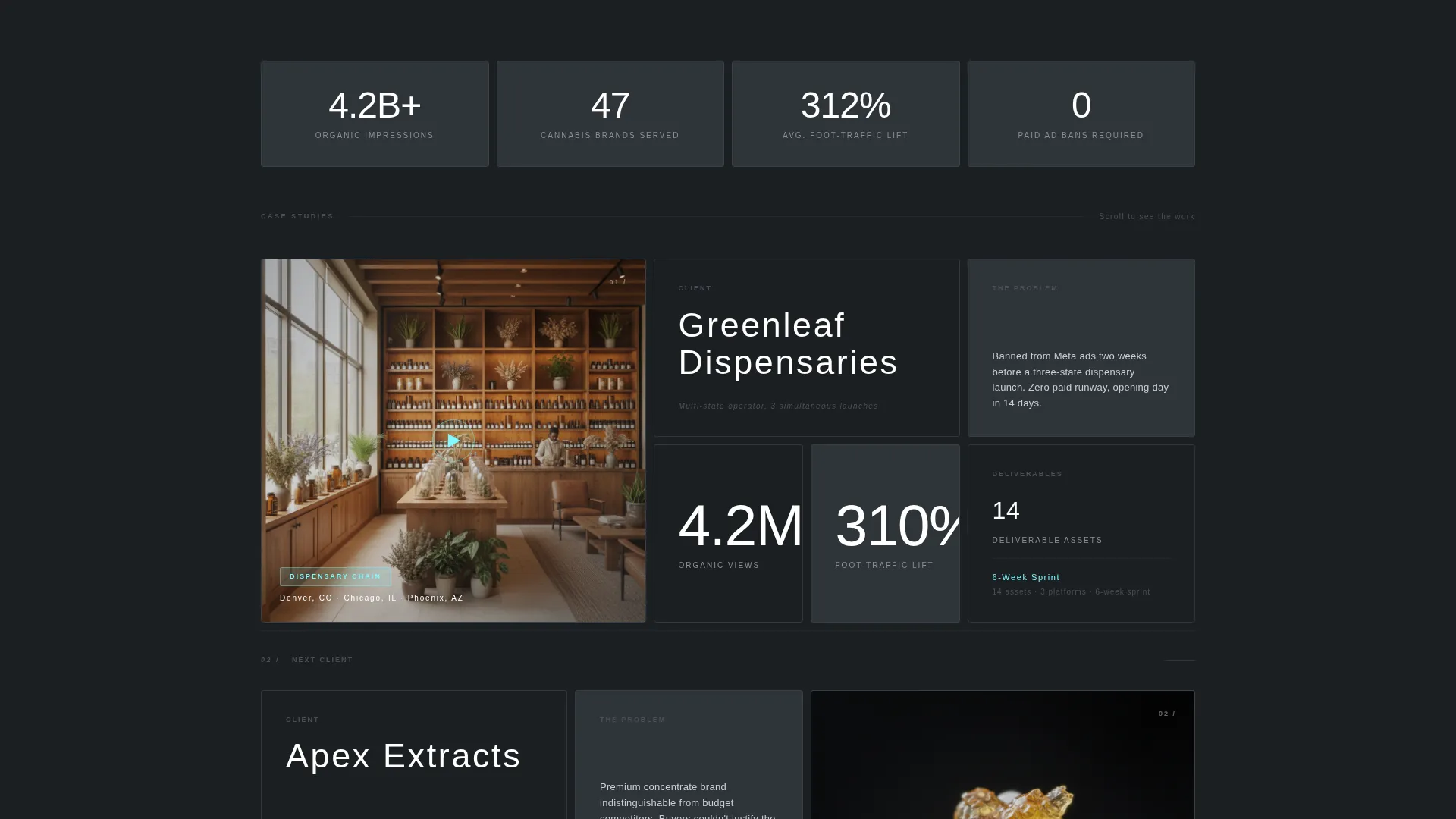 Bento Grid Landing Page for Cannabis Video Agencies