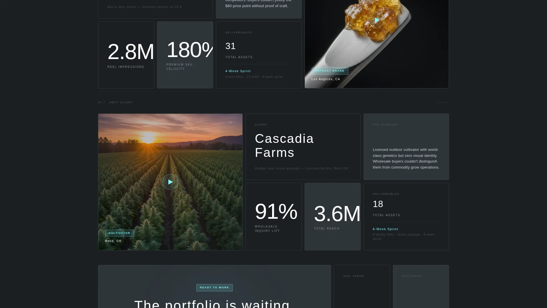 Bento Grid Landing Page for Cannabis Video Agencies