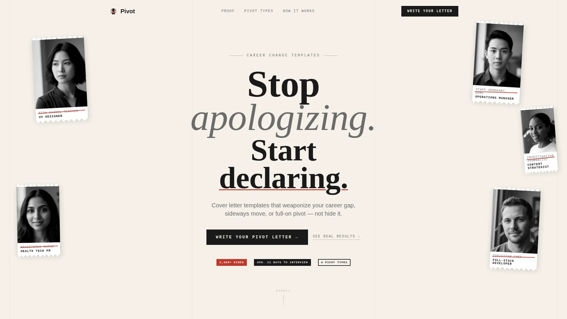 Bold Career Changer Cover Letter Landing Page Template