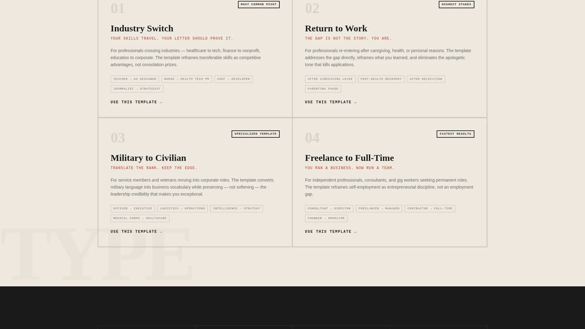 Bold Career Changer Cover Letter Landing Page Template