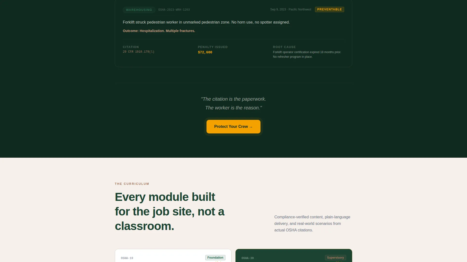 OSHA Safety Certification Landing Page Template