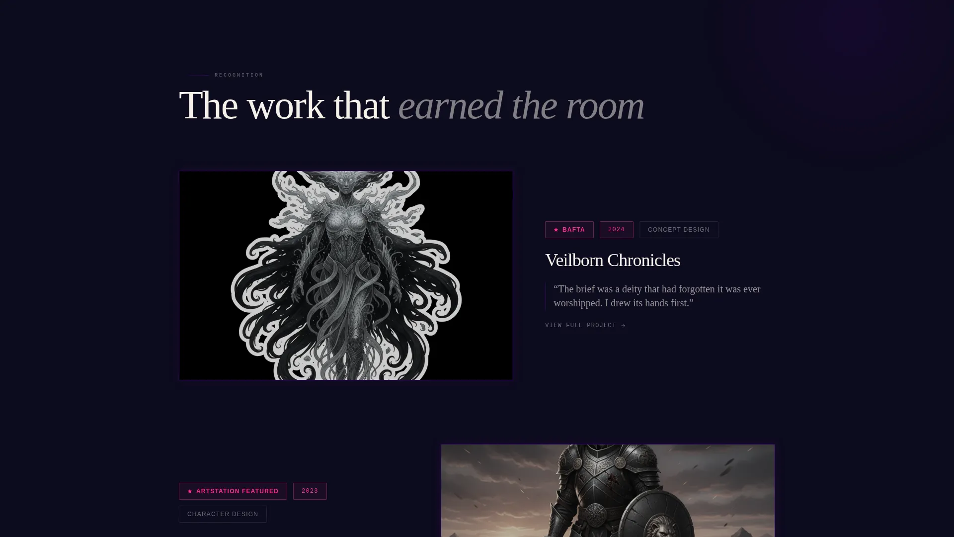 Character & Concept Art Portfolio Landing Page