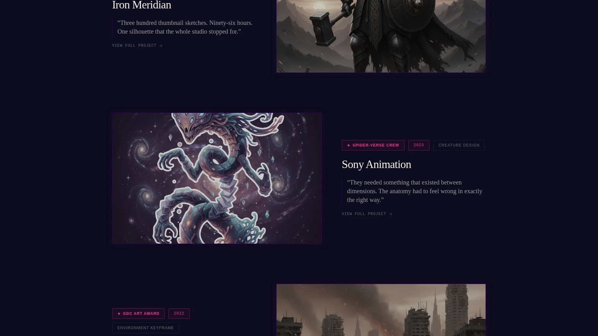 Character & Concept Art Portfolio Landing Page