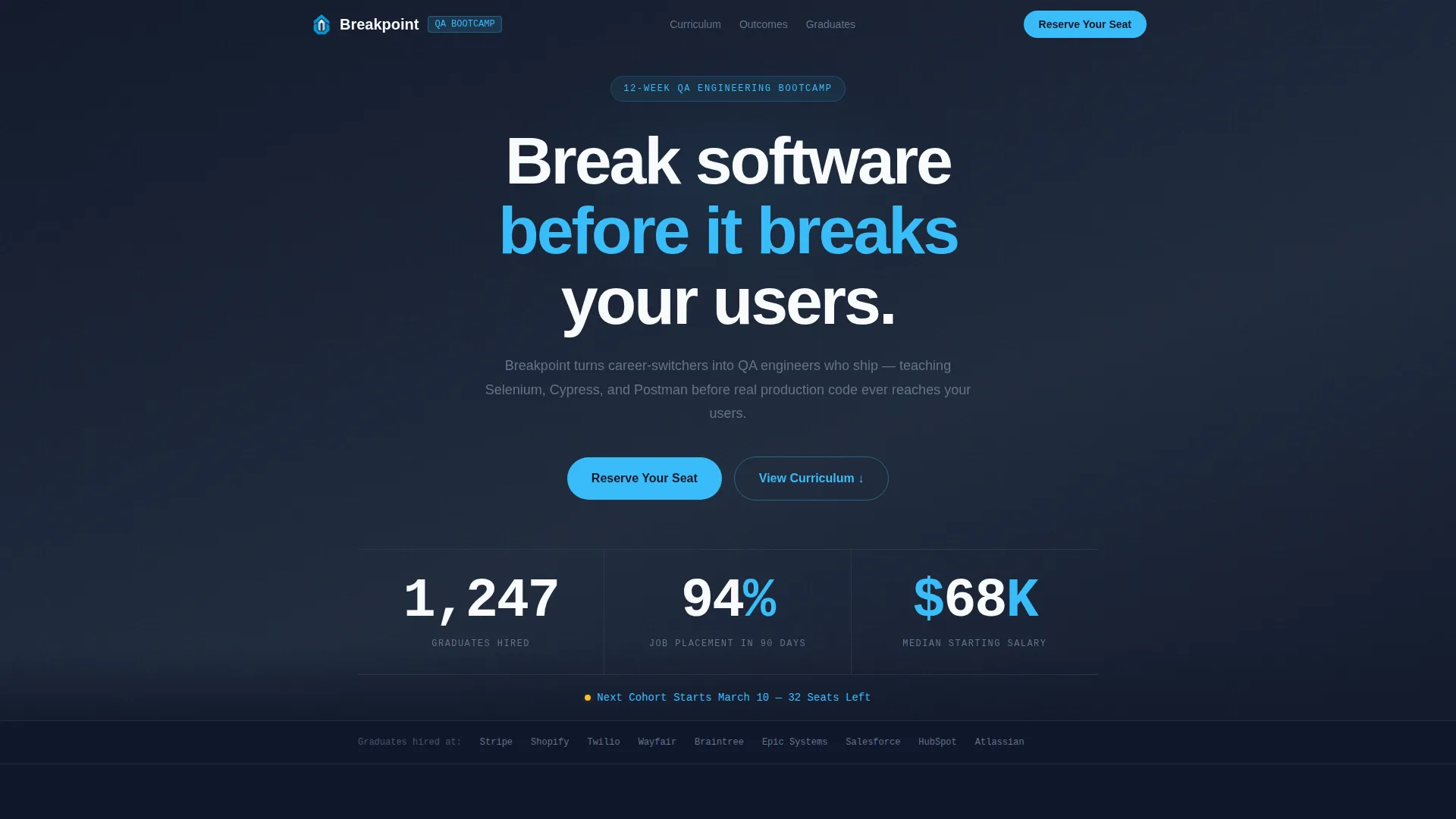 QA Engineering Bootcamp Landing Page Template